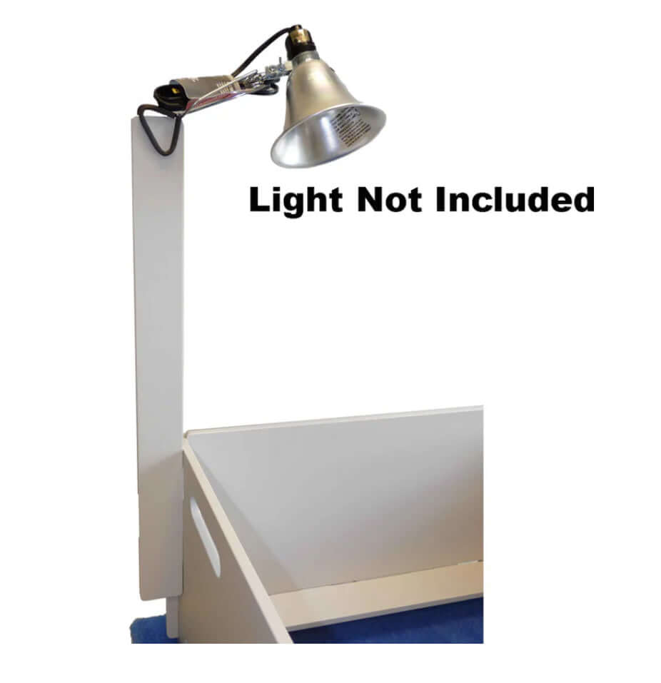 Heating lamp stand designed to securely attach to MagnaBox whelping box for optimal warmth