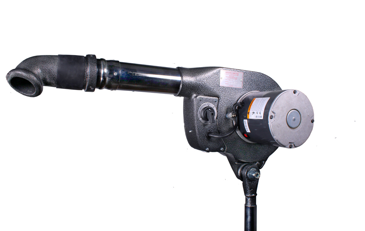 Speedy Dryer V-1000N No Heat stand dryer with adjustable airflow (106–230 CFM), thermally protected 1/7 HP motor, and durable chrome-plated non-tip stand with 3" ball-bearing casters.