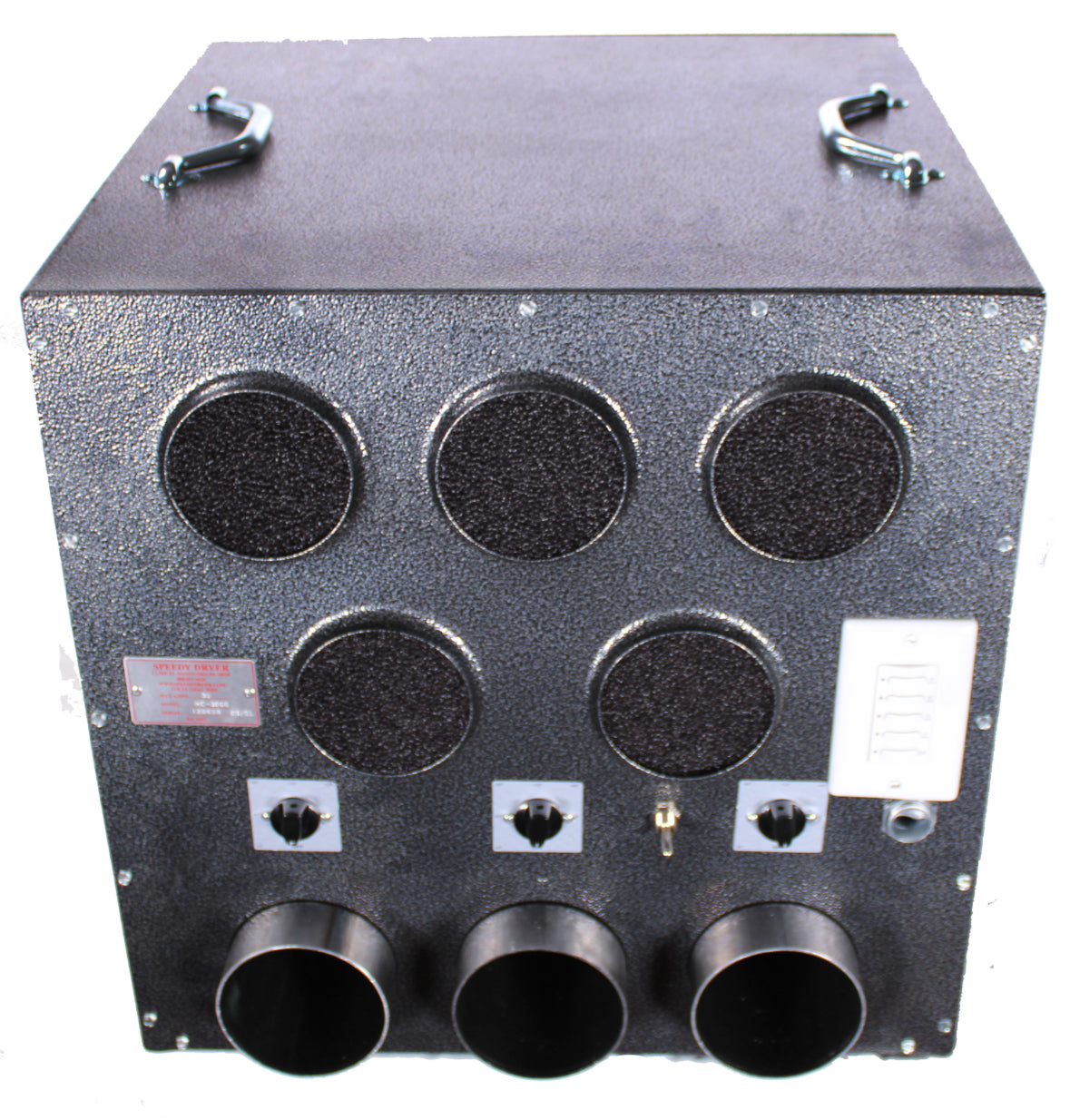 Speedy Dryers MC-3000 multi-dog cage dryer with heat, offering efficient drying for multiple pets with adjustable temperature settings.