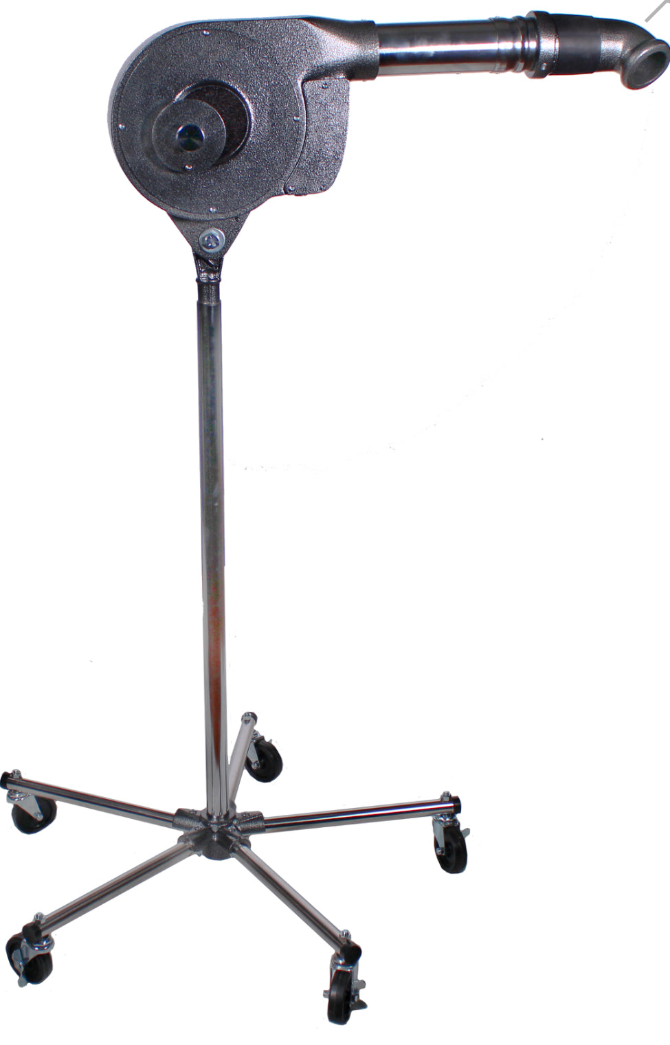 Speedy Dryer V-1000N No Heat stand dryer with adjustable airflow (106–230 CFM), thermally protected 1/7 HP motor, and durable chrome-plated non-tip stand with 3" ball-bearing casters.