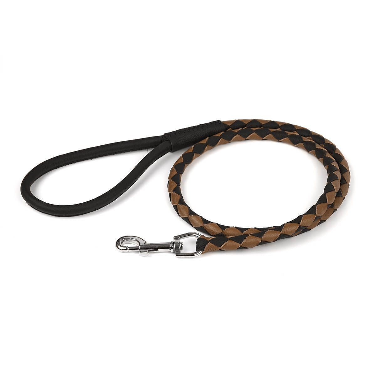 Dual-color braided round leather dog lead made from soft premium leather with reinforced stitching and durable hardware for stylish, comfortable walks