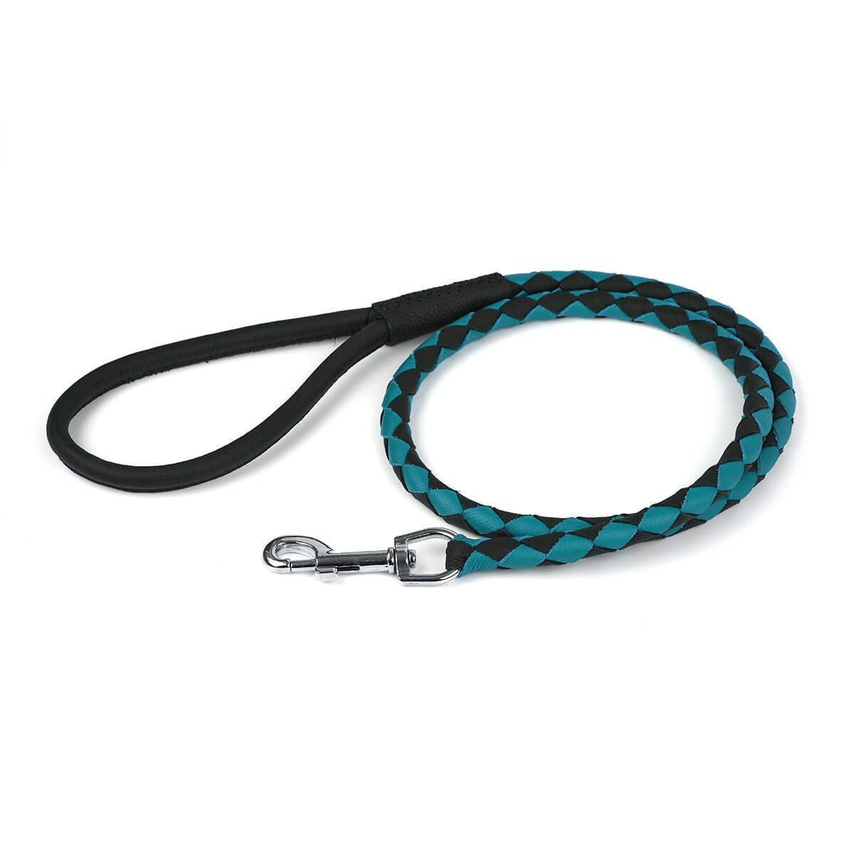 Dual-color braided round leather dog lead made from soft premium leather with reinforced stitching and durable hardware for stylish, comfortable walks