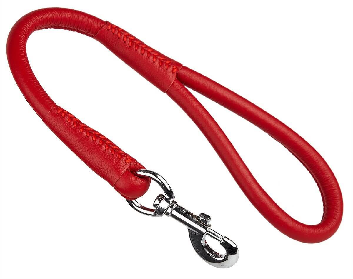Soft leather round traffic lead for dogs, short control leash ideal for training and urban walking