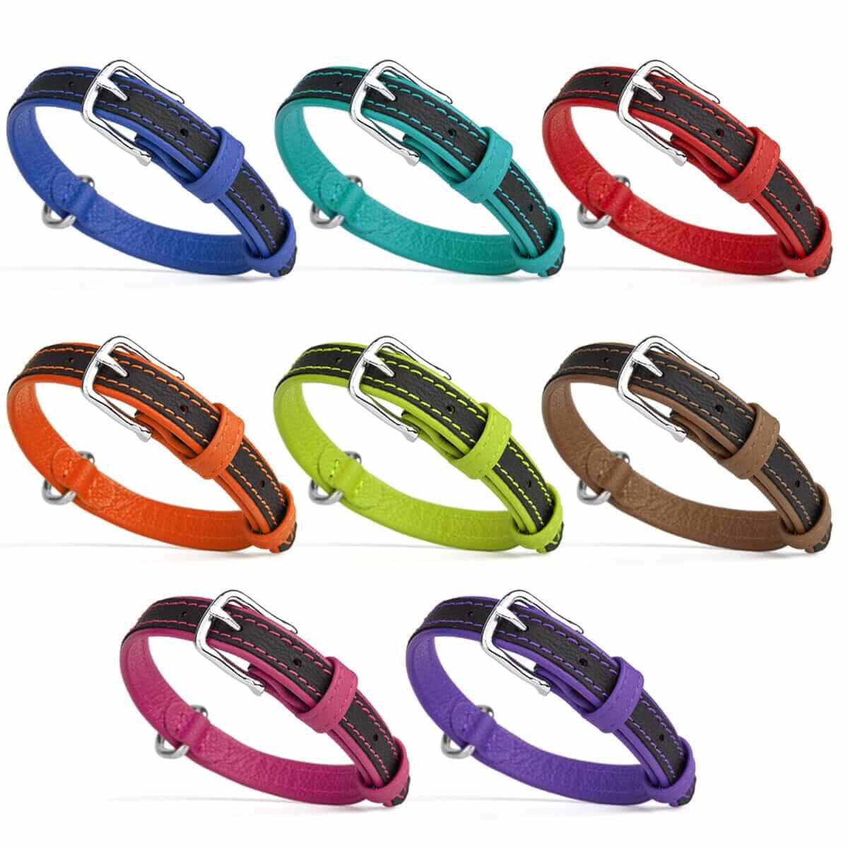 A picture of Soft leather dual-color flat dog collar with durable metal buckle with a white background