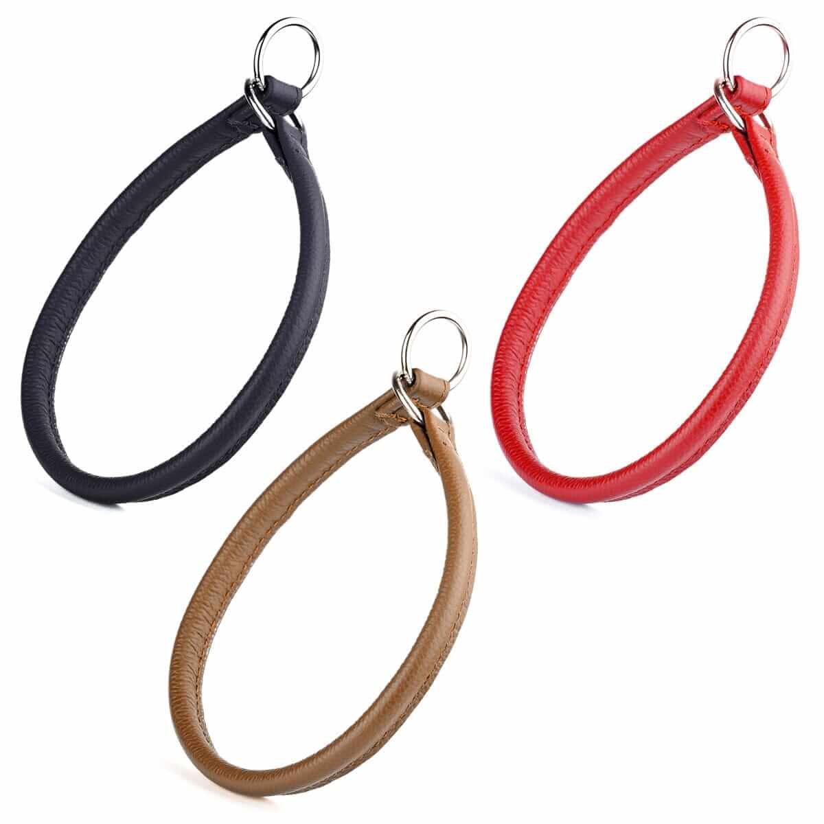 Soft leather round slip collar for dogs, durable and comfortable training collar with smooth finish and adjustable fit