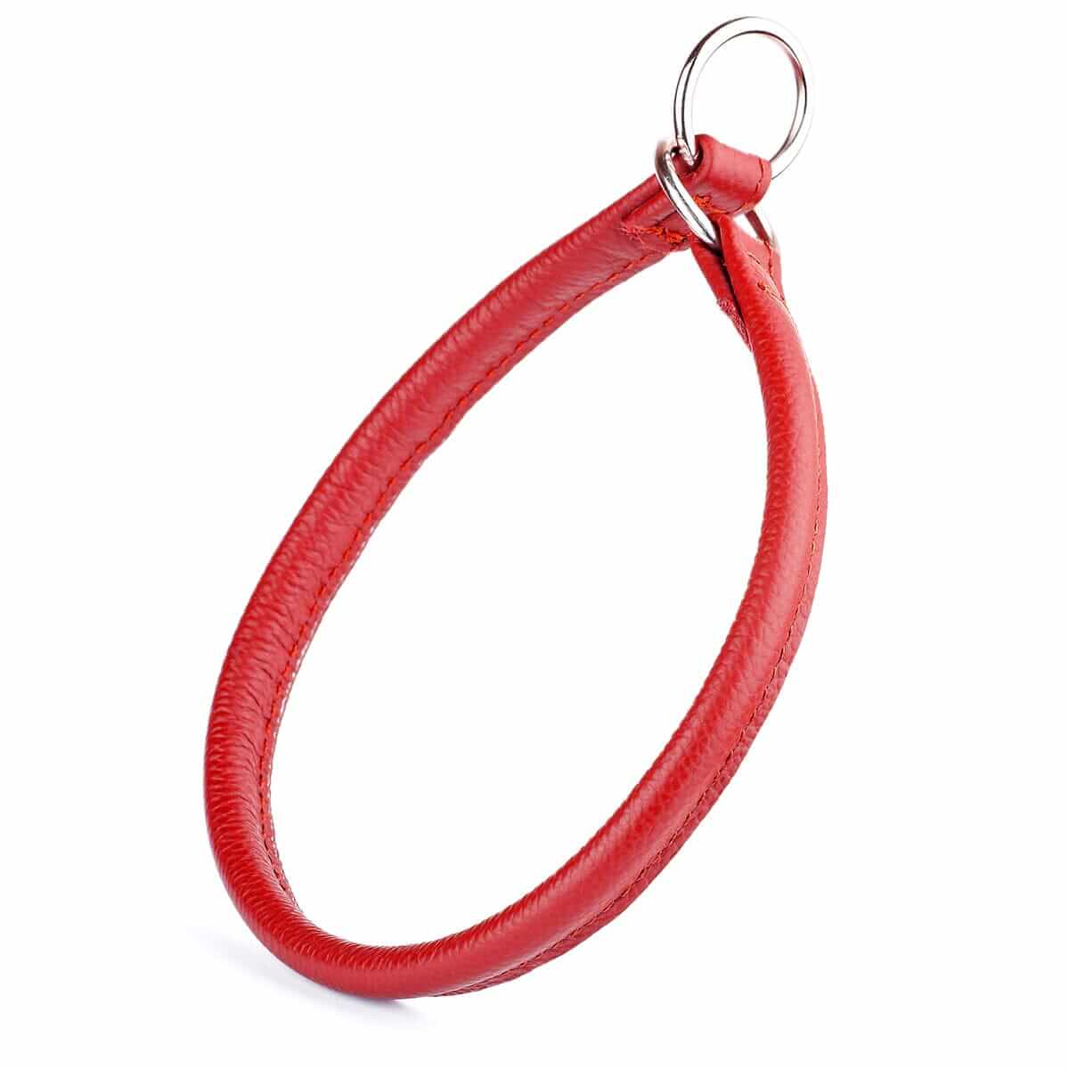 Soft leather round slip collar for dogs, durable and comfortable training collar with smooth finish and adjustable fit