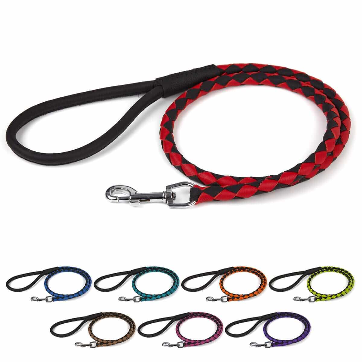 Dual-color braided round leather dog lead made from soft premium leather with reinforced stitching and durable hardware for stylish, comfortable walks