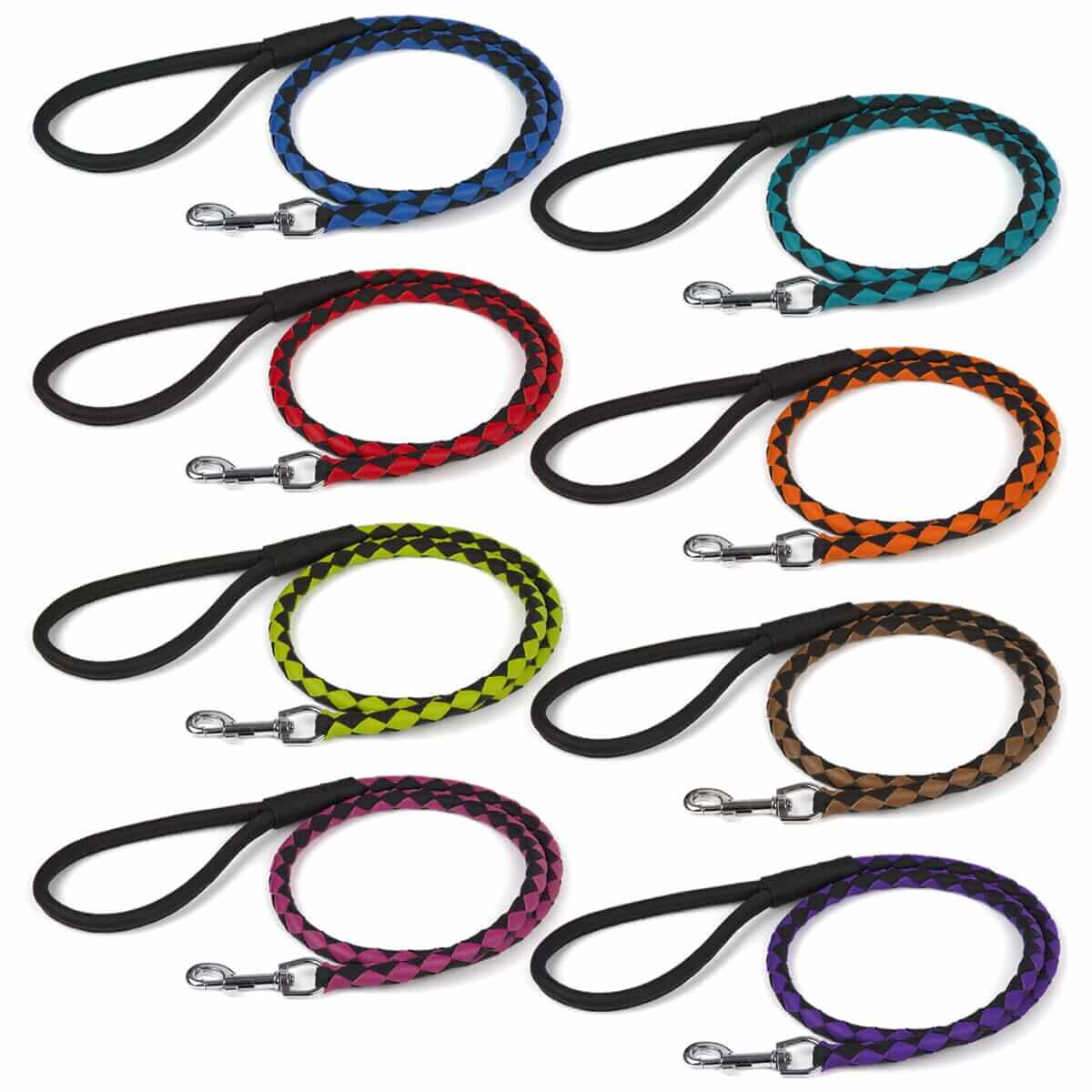 Dual-color braided round leather dog lead made from soft premium leather with reinforced stitching and durable hardware for stylish, comfortable walks