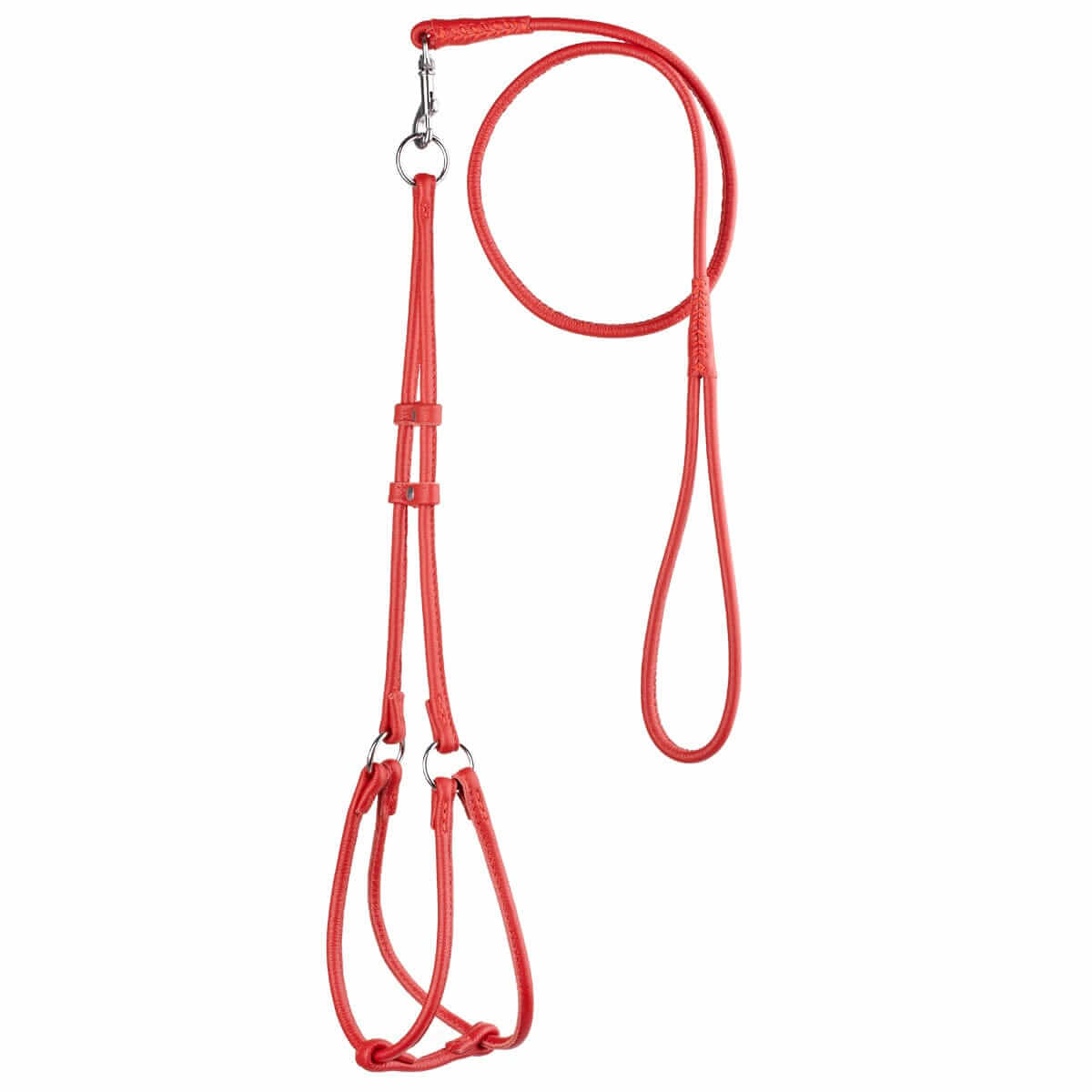 Soft leather round step-in dog harness with matching round leather lead, comfortable and secure walking set for dogs