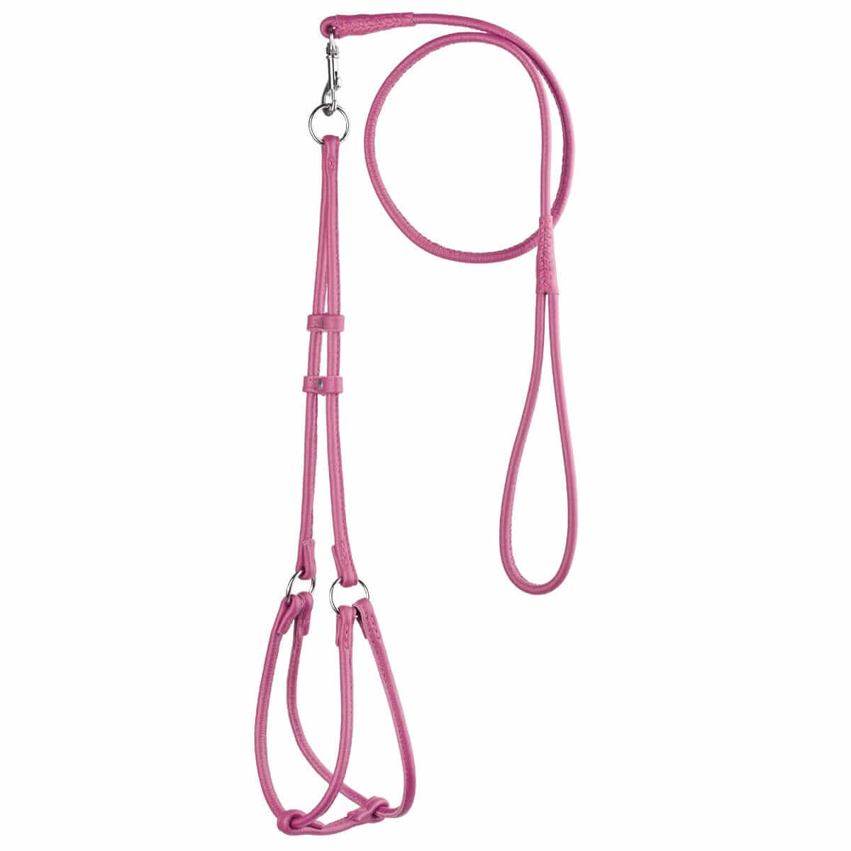 Soft leather round step-in dog harness with matching round leather lead, comfortable and secure walking set for dogs