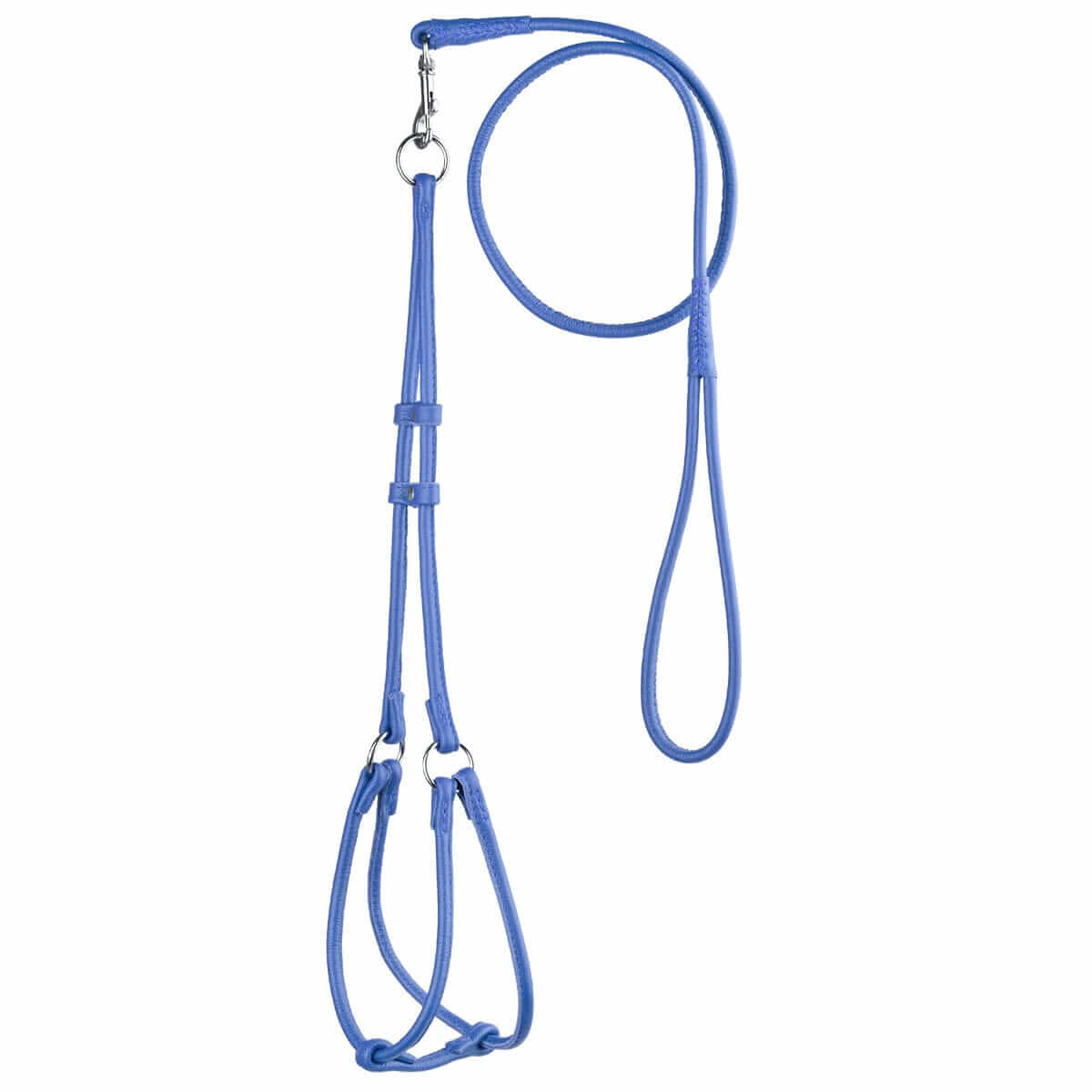 Soft leather round step-in dog harness with matching round leather lead, comfortable and secure walking set for dogs