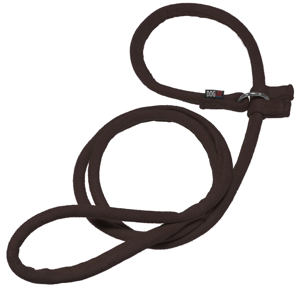 Brown dog slip lead, round design, made from microfiber