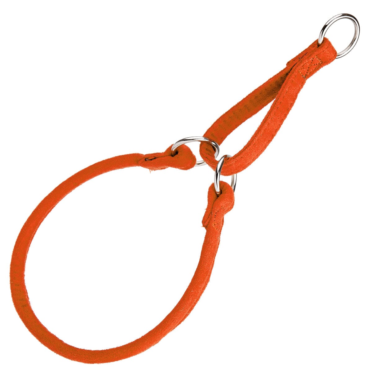 Orange martingale dog collar with metal rings, round design, made from microfiber
