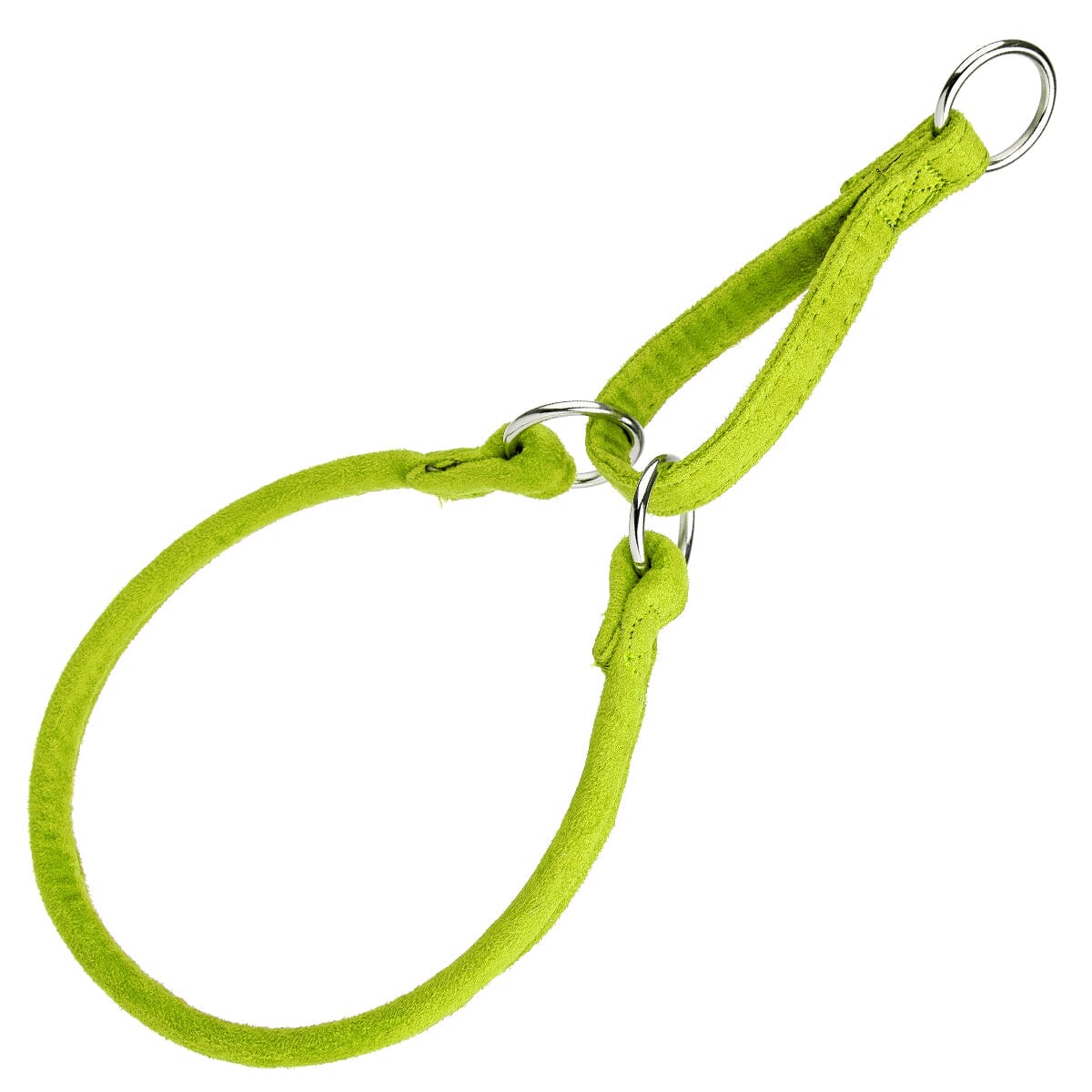 Lime green martingale dog collar with metal rings, round design, made from microfiber