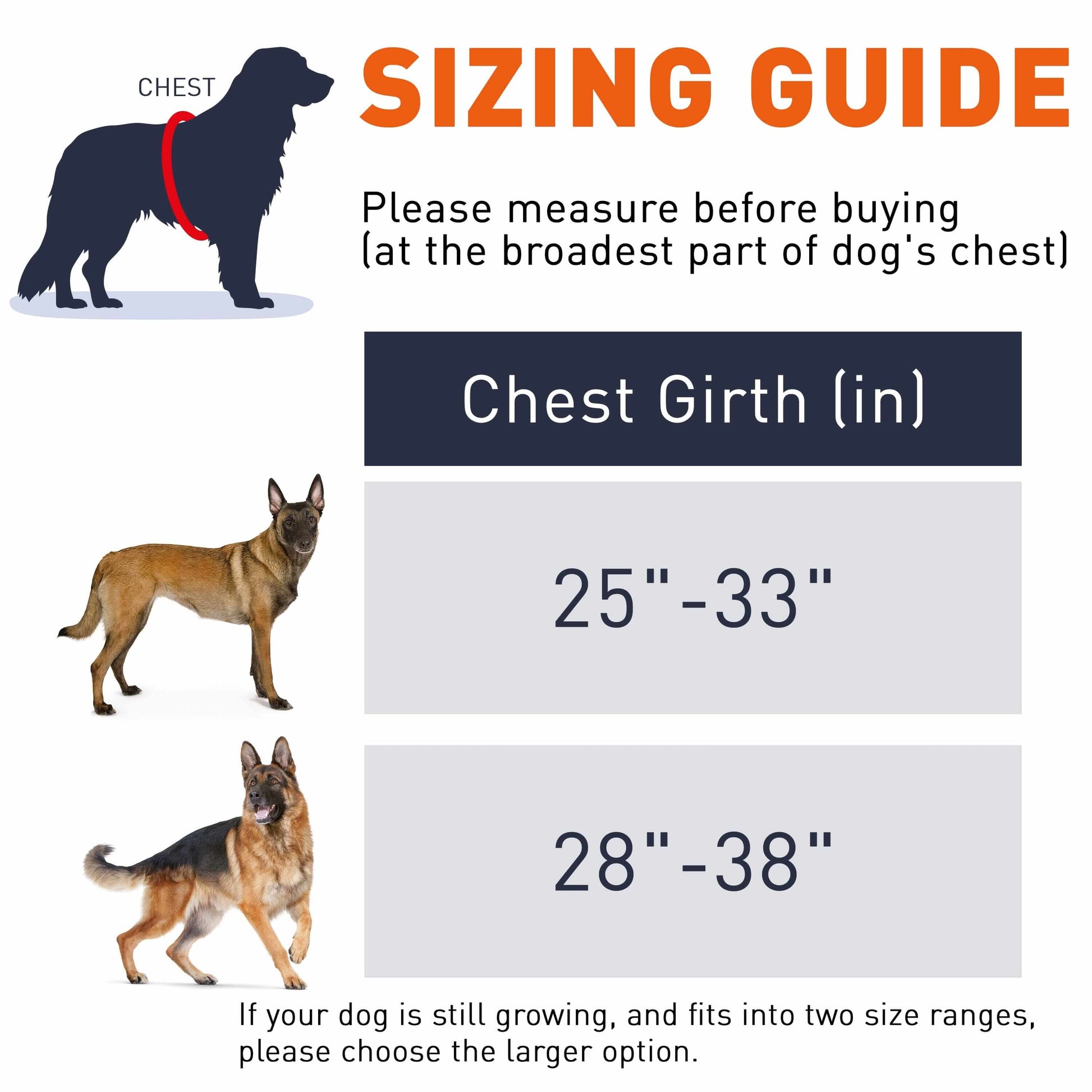 Viper Surge Biothane working dog harness with stainless steel hardware, waterproof and heavy-duty design for professional use size chart