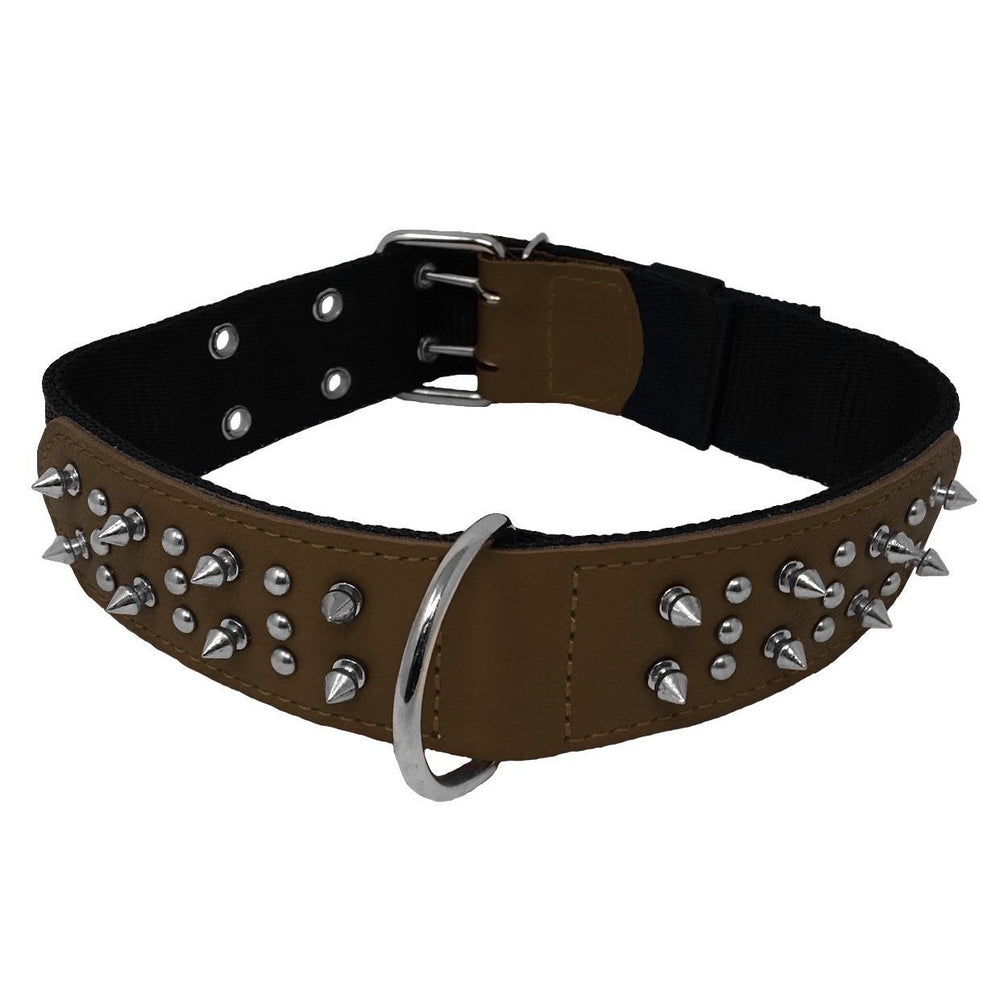 Leather and nylon spike dog collar – durable, stylish protection collar with metal spikes for medium and large breeds