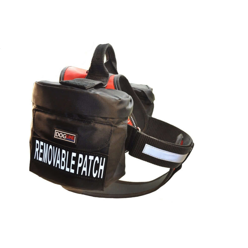 Removable utility side bags attached to a working dog harness