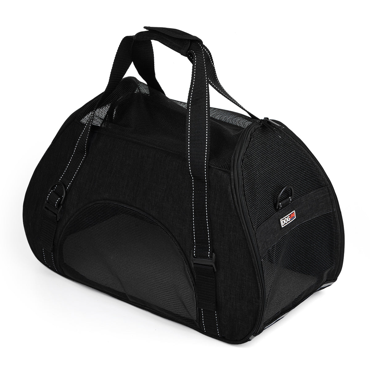 Airline-approved pet carrier backpack with small dog inside, head sticking out for safe, comfortable, and hands-free travel"