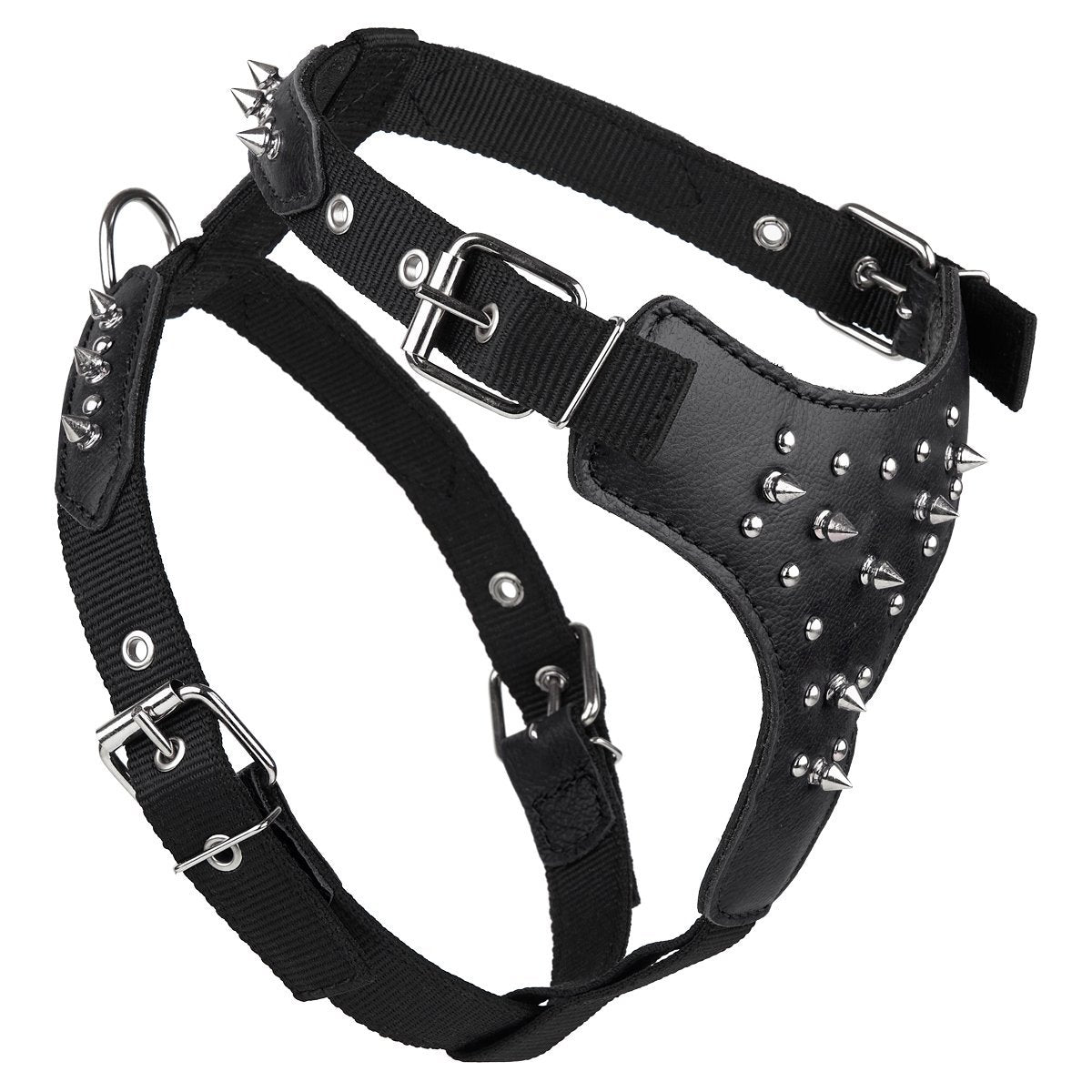 Leather and nylon spike dog harness – sturdy, stylish harness with metal spikes for control and protection during walks