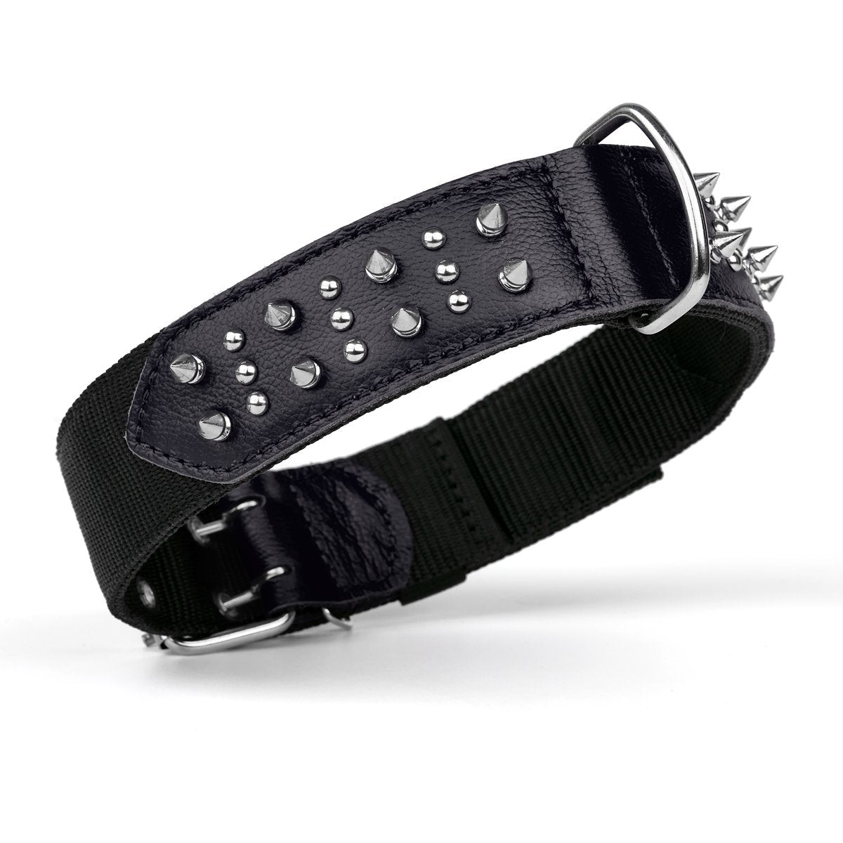 Leather and nylon spike dog collar – durable, stylish protection collar with metal spikes for medium and large breeds