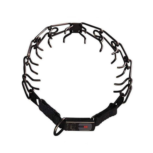 Herm Sprenger ULTRA-PLUS training collar with center-plate and ClicLock – black stainless steel prong collar for secure and effective dog training