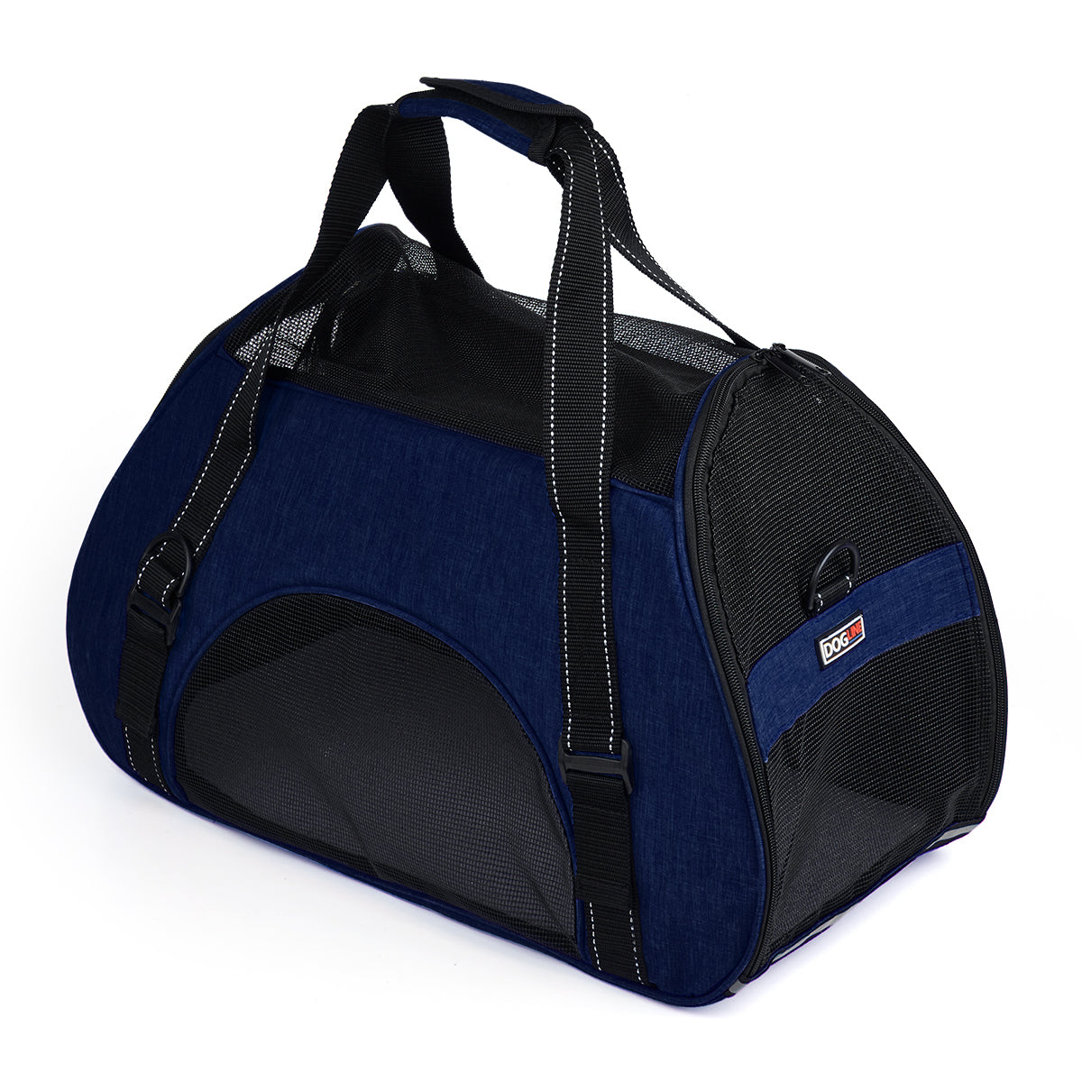 Airline-approved pet carrier backpack with small dog inside, head sticking out for safe, comfortable, and hands-free travel"