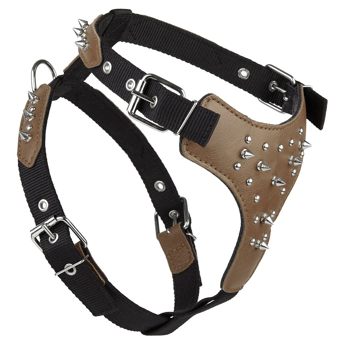 Leather and nylon spike dog harness – sturdy, stylish harness with metal spikes for control and protection during walks