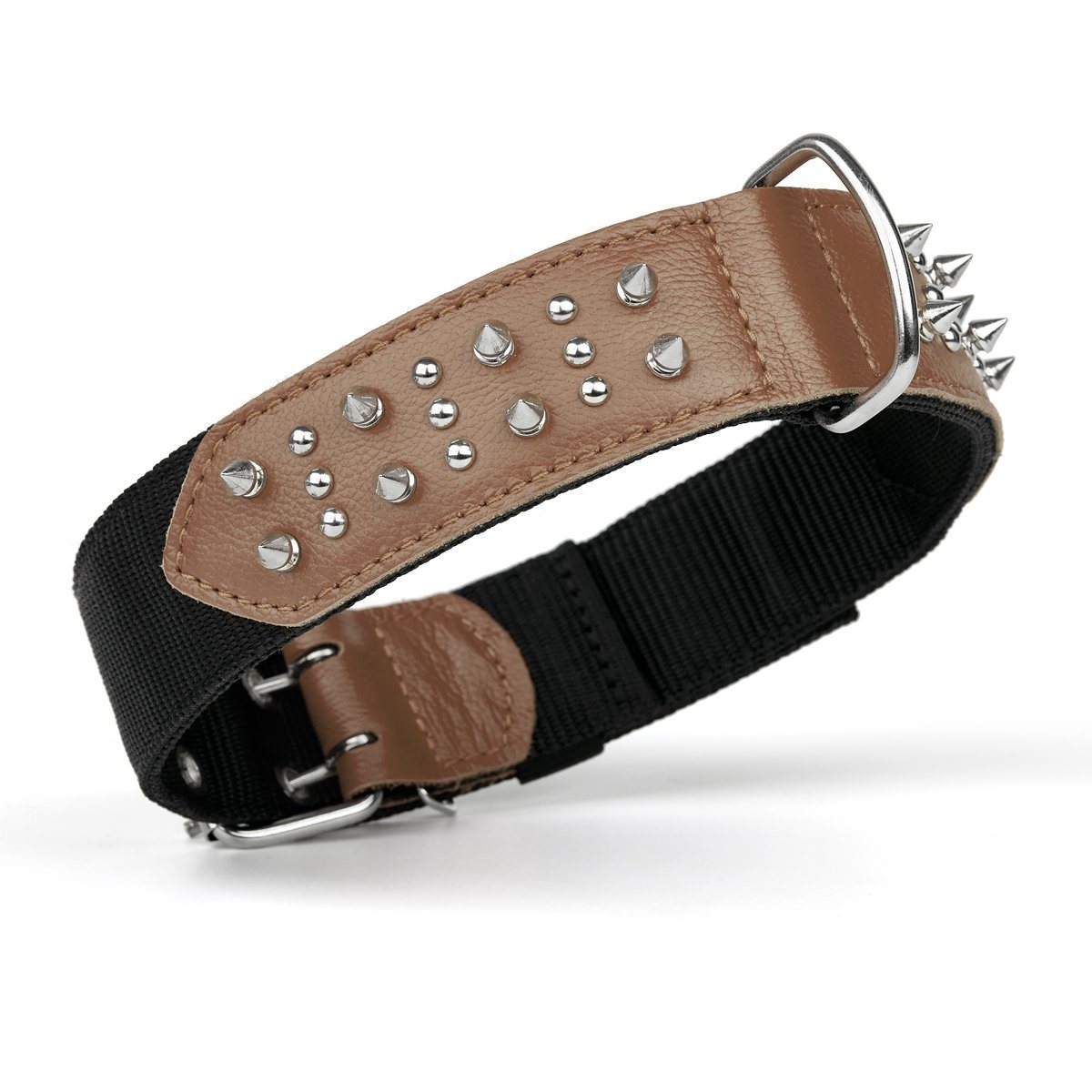 Leather and nylon spike dog collar – durable, stylish protection collar with metal spikes for medium and large breeds