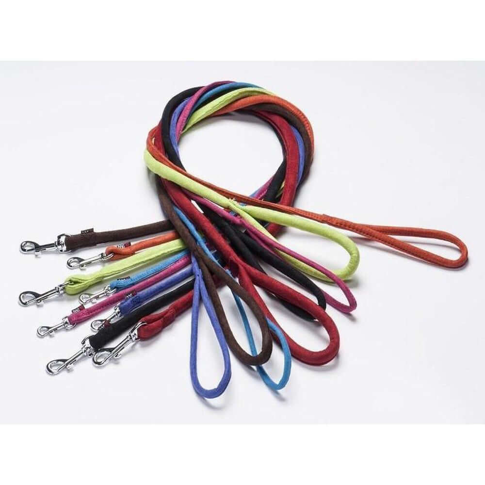 Fabric leash for dogs with metal snap hook, round design, made from microfiber, 8 color options
