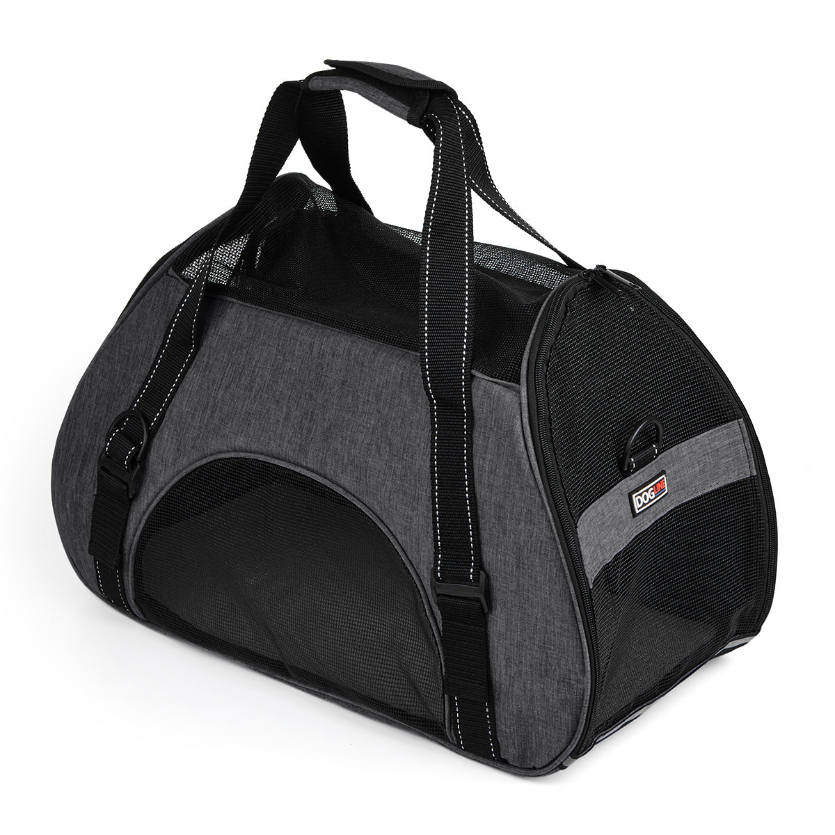 Airline-approved pet carrier backpack with small dog inside, head sticking out for safe, comfortable, and hands-free travel"