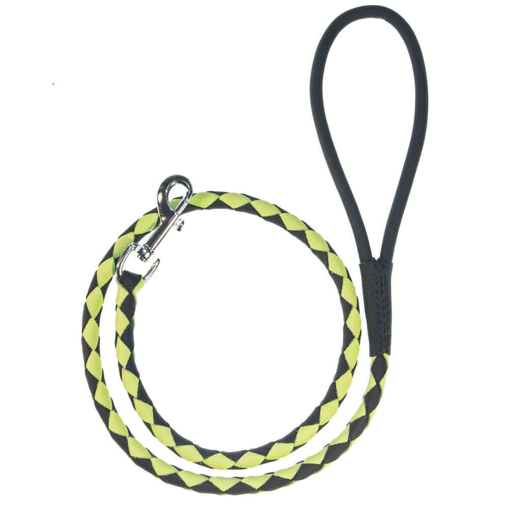 Dual-color braided round leather dog lead made from soft premium leather with reinforced stitching and durable hardware for stylish, comfortable walks