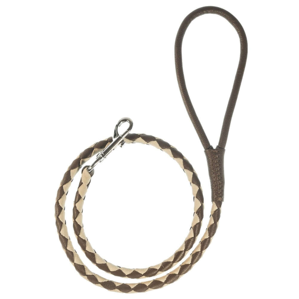 Dual-color braided round leather dog lead made from soft premium leather with reinforced stitching and durable hardware for stylish, comfortable walks