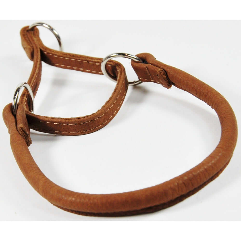 Soft leather round martingale collar for dogs, no-pull training collar with adjustable fit and gentle control