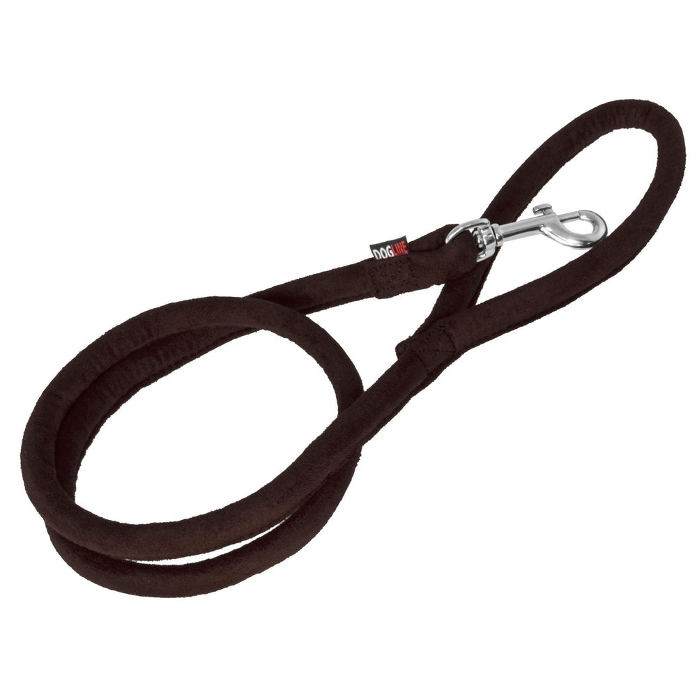 Brown microfiber dog leash with metal snap hook, round design