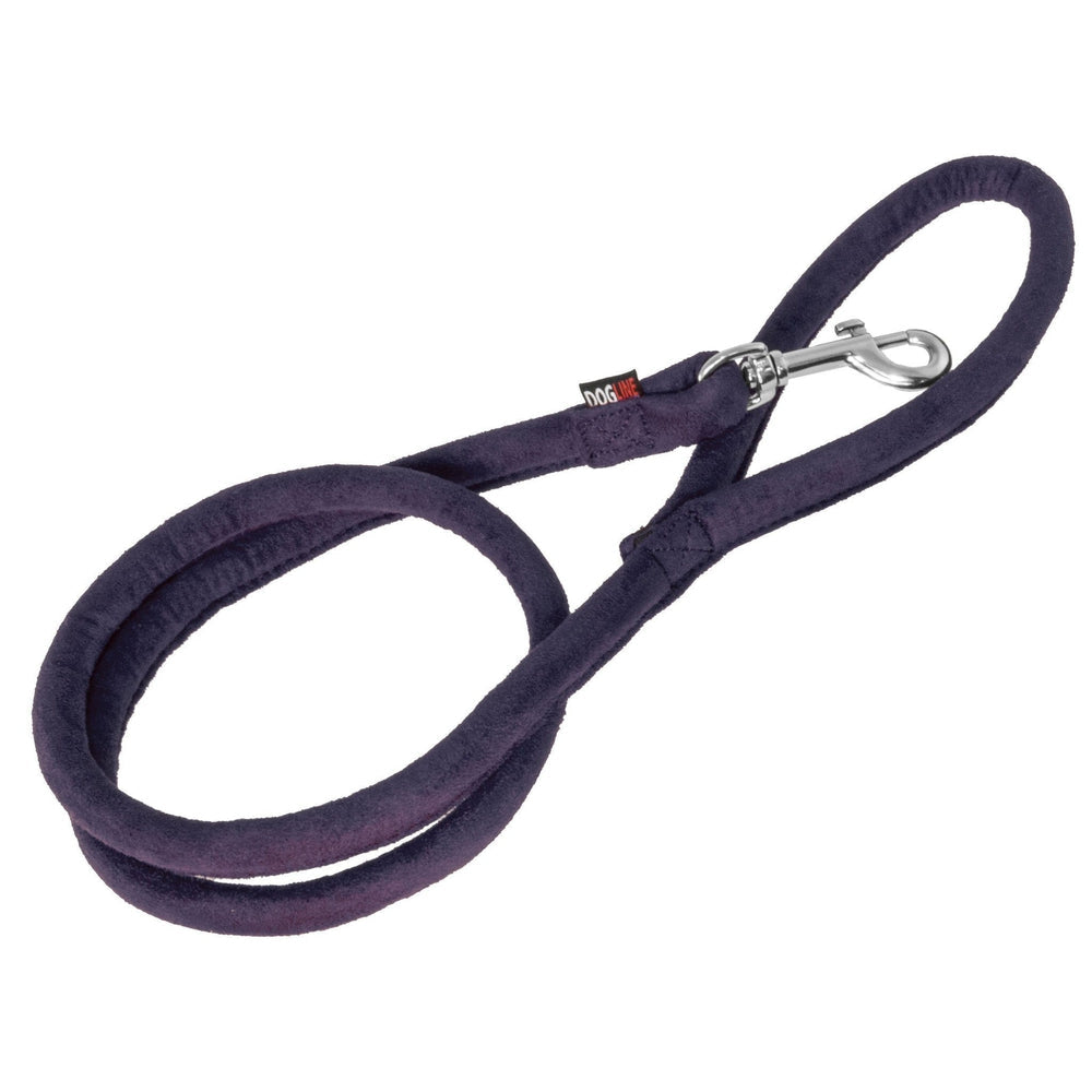 Purple microfiber dog leash with metal snap hook, round design