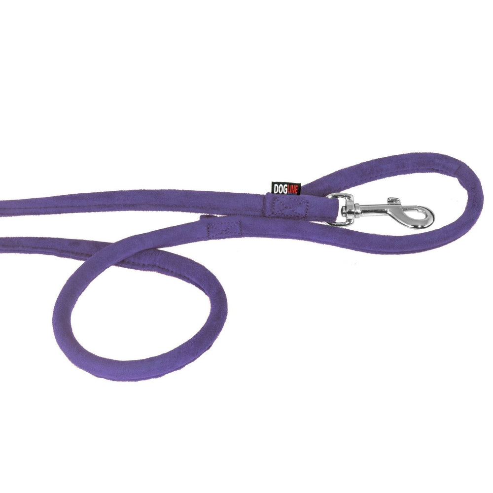 Purple microfiber dog leash with metal snap hook, round design