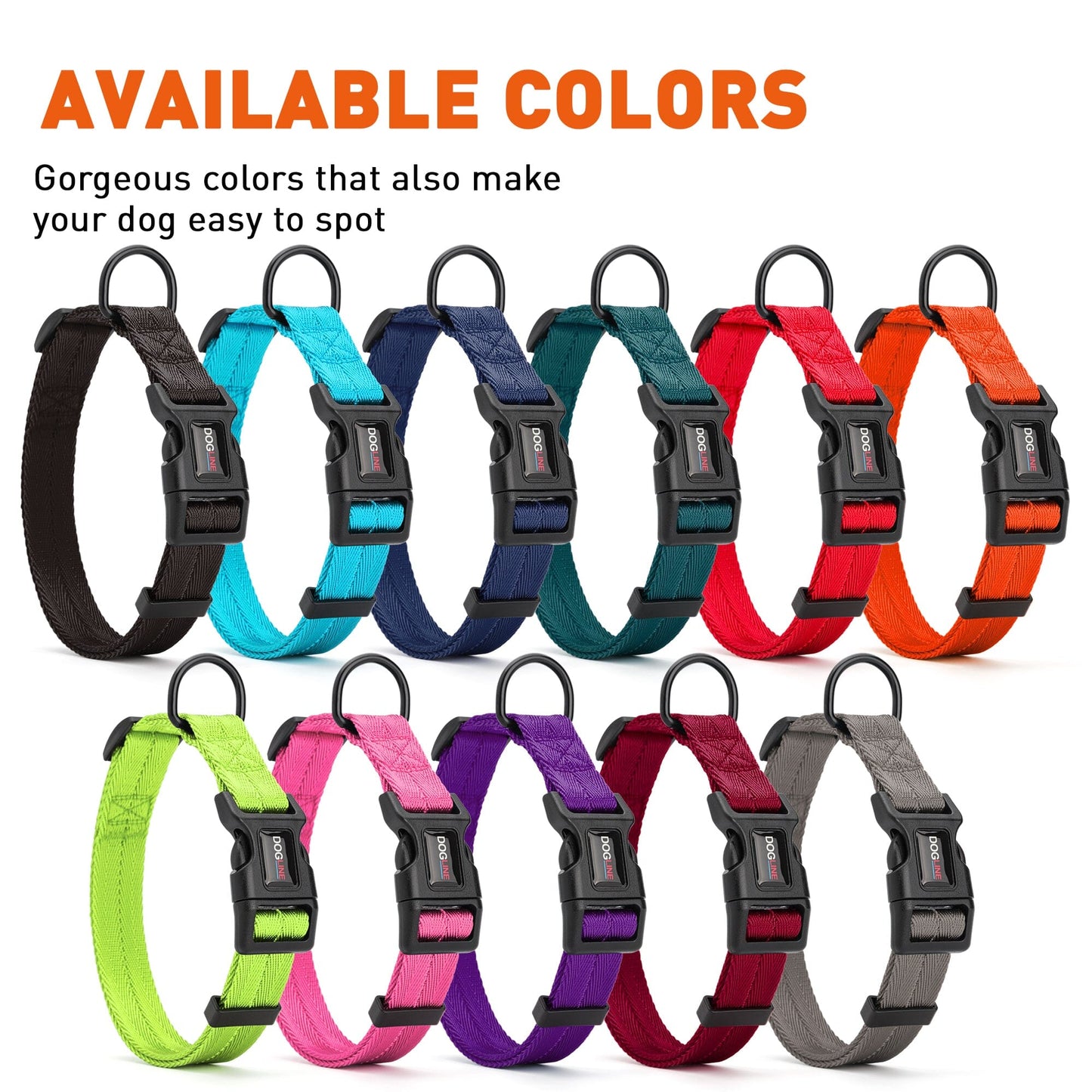 Nylon flat dog collar with adjustable buckle and durable hardware for everyday comfort and control