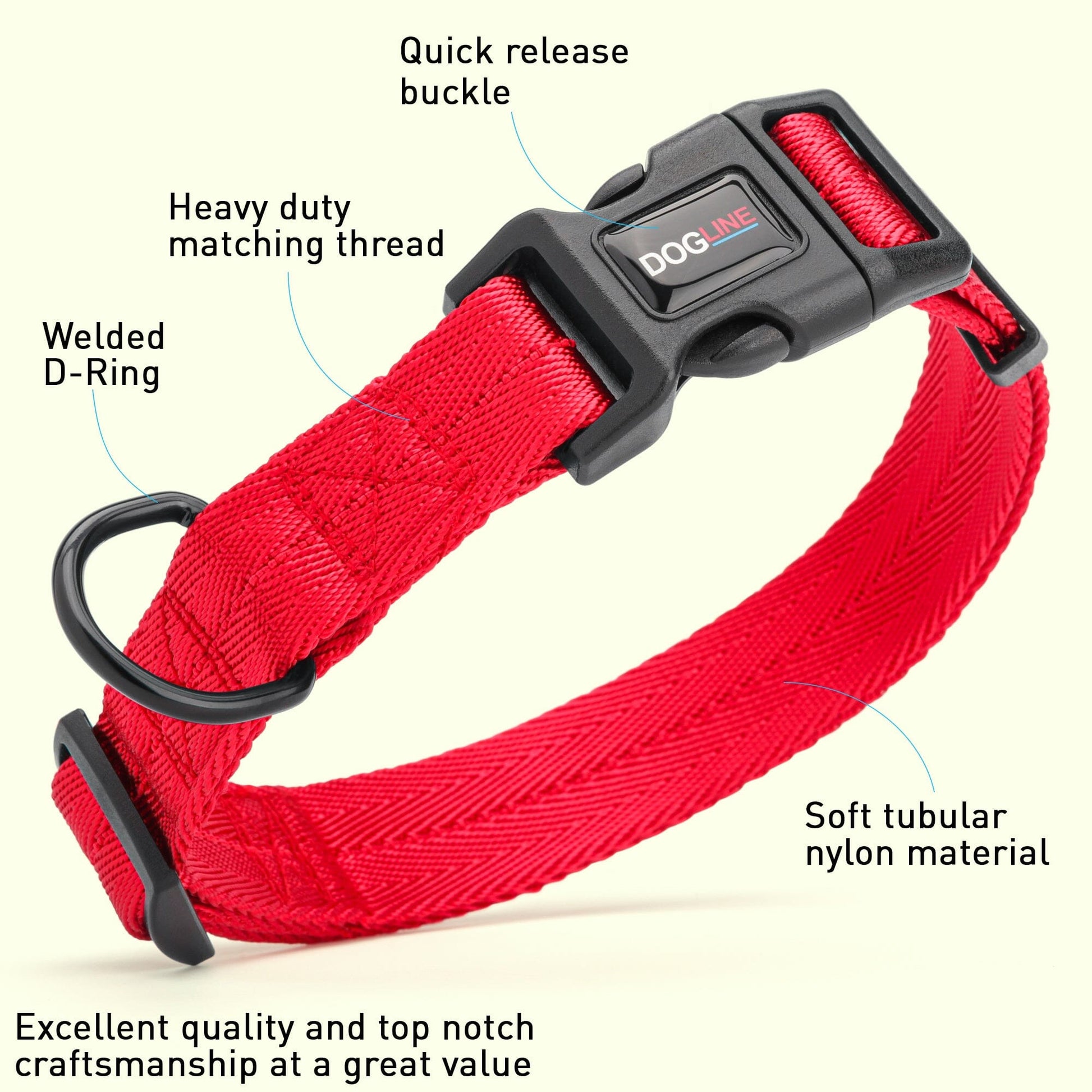 Nylon flat dog collar with adjustable buckle and durable hardware for everyday comfort and control