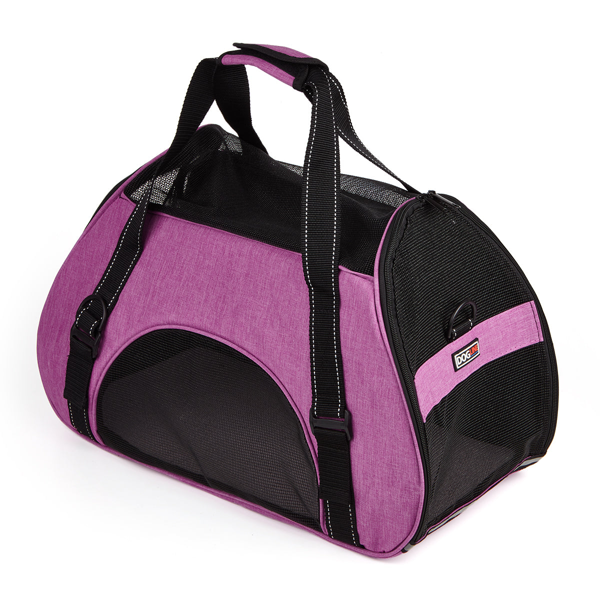 Airline-approved pet carrier backpack with small dog inside, head sticking out for safe, comfortable, and hands-free travel"