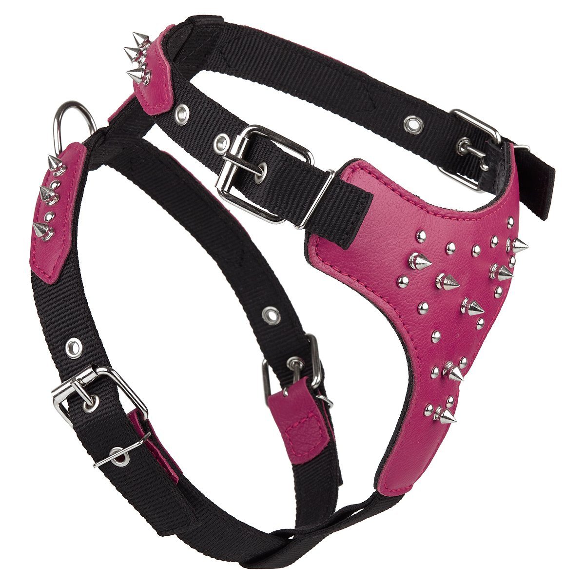 Leather and nylon spike dog harness – sturdy, stylish harness with metal spikes for control and protection during walks