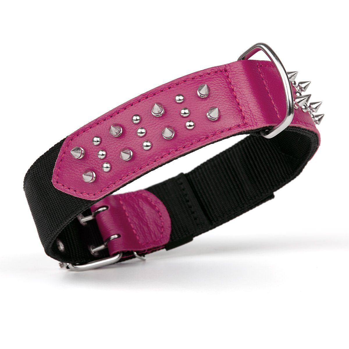 Leather and nylon spike dog collar – durable, stylish protection collar with metal spikes for medium and large breeds