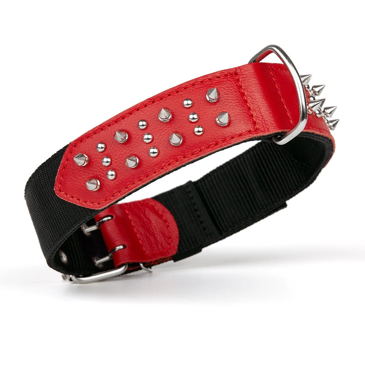 Leather and nylon spike dog collar – durable, stylish protection collar with metal spikes for medium and large breeds