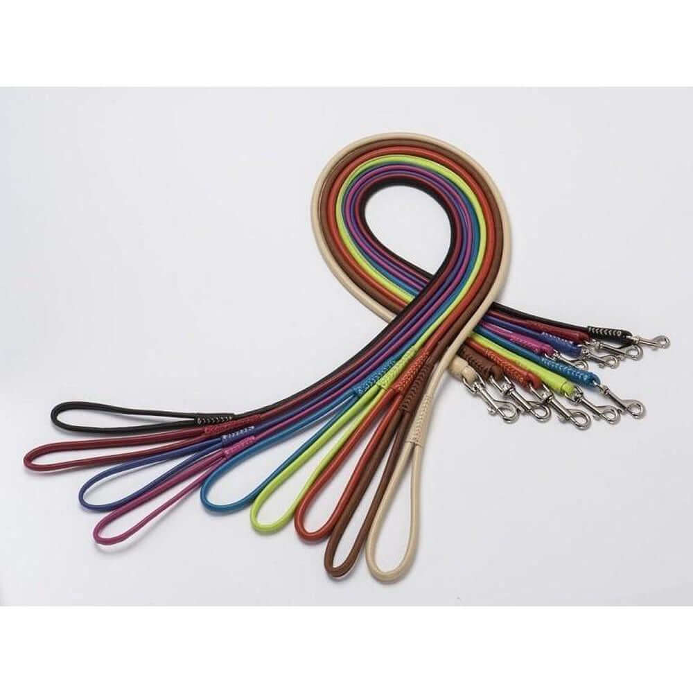 Soft leather round dog lead with comfortable grip and durable construction for everyday walking