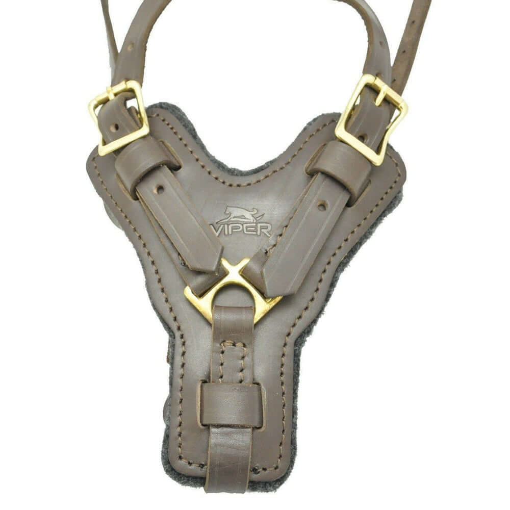 Durable Viper Typhoon leather harness designed for working and protection dogs being displayed on a white background