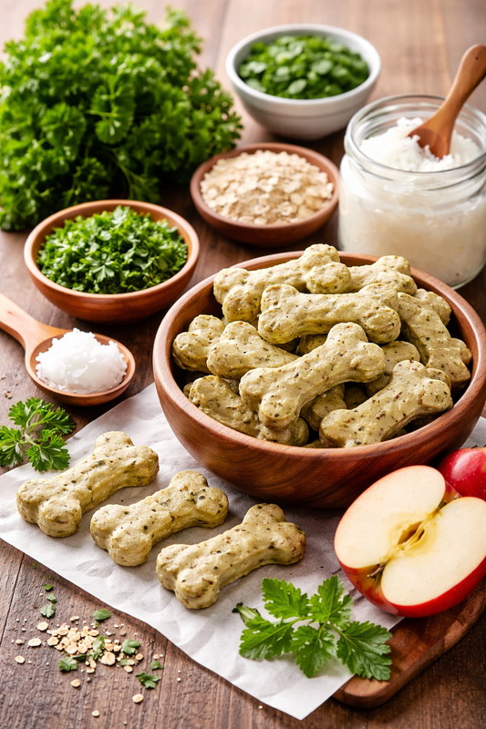 home made dog treats shown for dogs that have bad breath