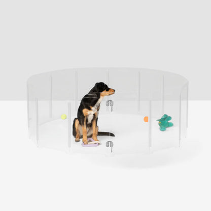 Clear Acrylic Pet Playpen – Round Modular Dog Playpen for Indoor Use with Door (Portable & Expandable)