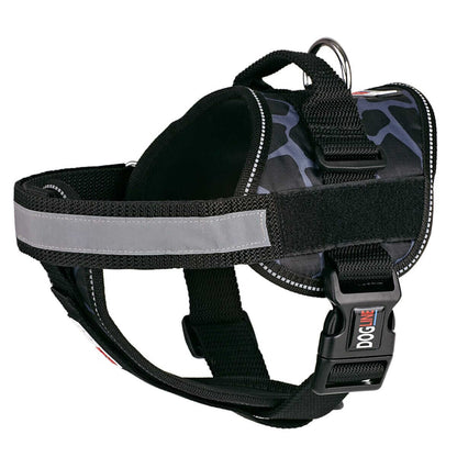 Dog harness displayed in a variety of colors including red, blue, and black