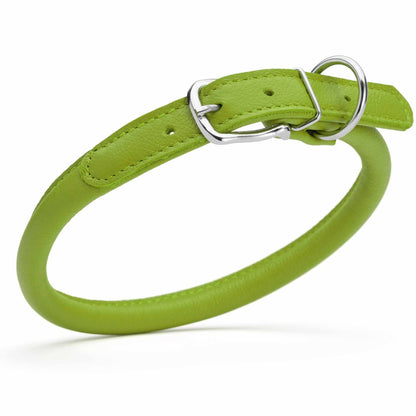 Soft leather round dog collar with durable stitching and adjustable buckle, comfortable and stylish pet accessory