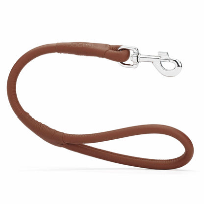 Soft leather round traffic lead for dogs, short control leash ideal for training and urban walking