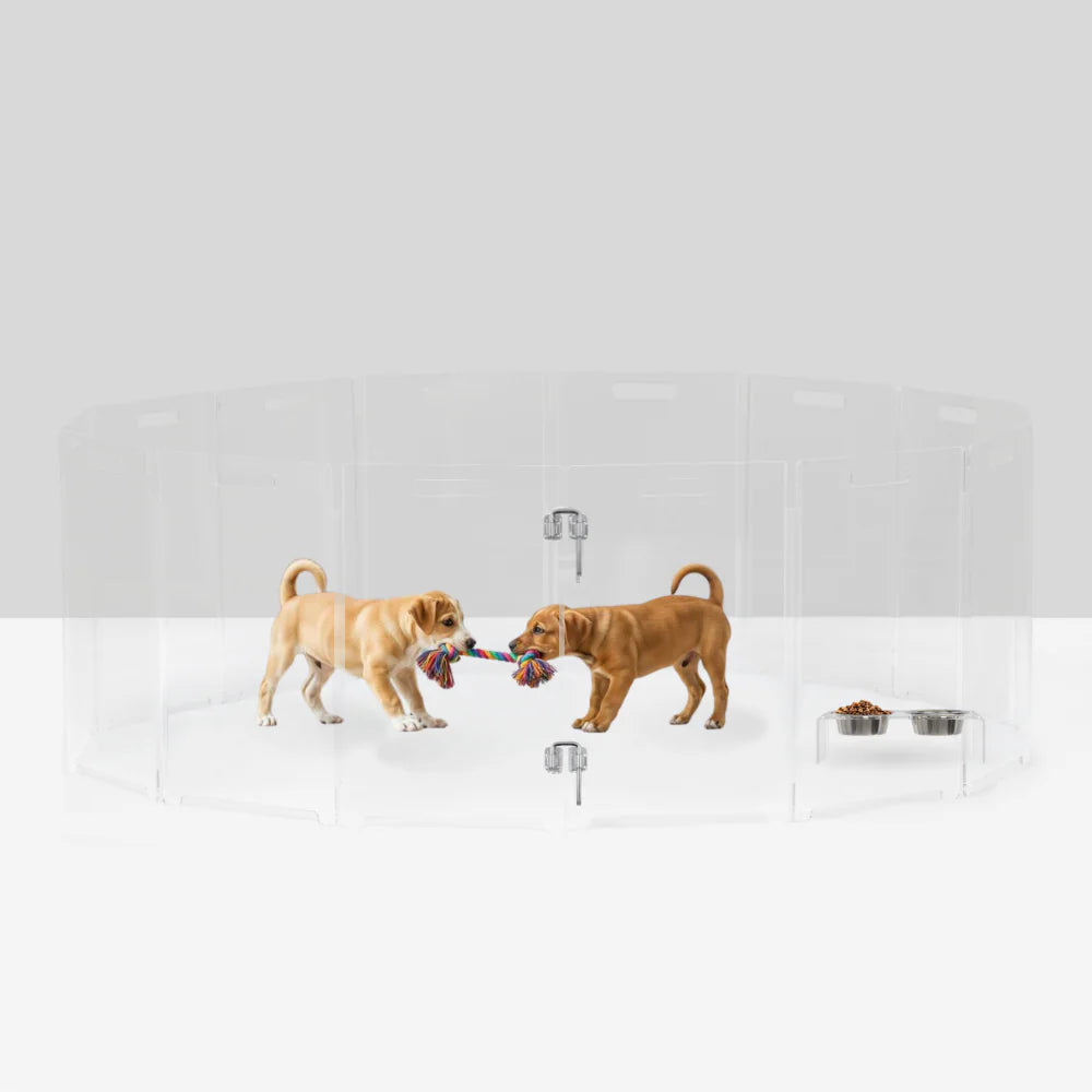 Clear Acrylic Pet Playpen – Round Modular Dog Playpen for Indoor Use with Door (Portable & Expandable)